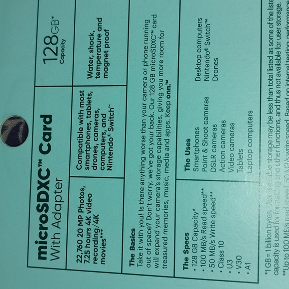 Keep ONN 100006054 microSDXC Card 128gb With Adapter 100 Mb/s New Phone Memory - Picture 9 of 9